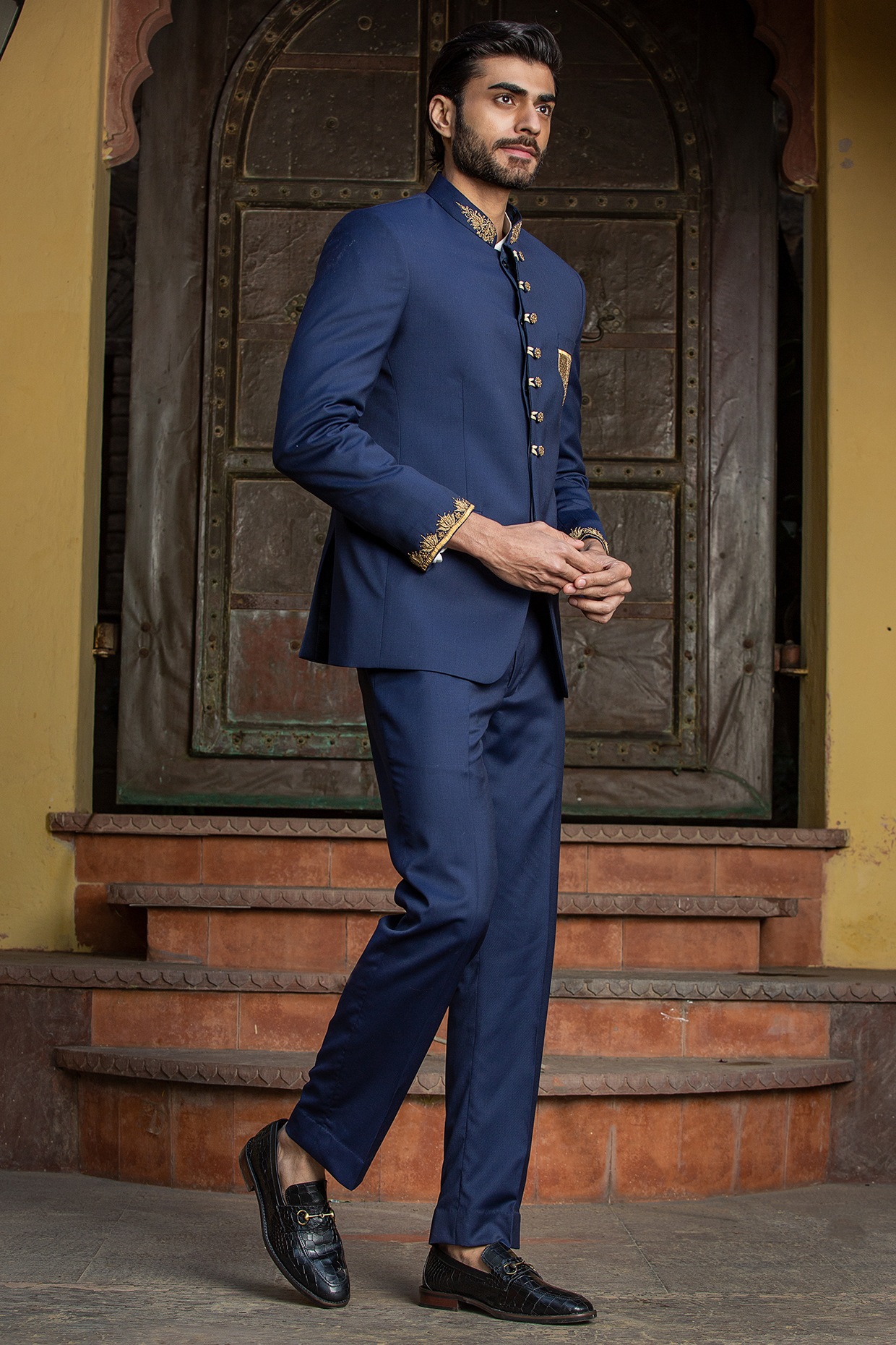 Teal Blue Jodhpuri Bandhgala Suit With White Trouser – Rajanyas
